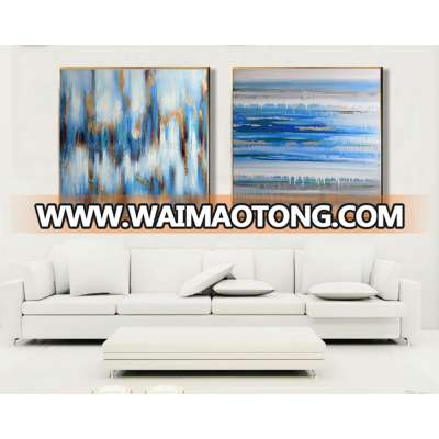 Pure Hand Painted High Quality Silver and Blue Abstract Oil Painting for Living Room Decor Modern Abstract Wall Oil Painting