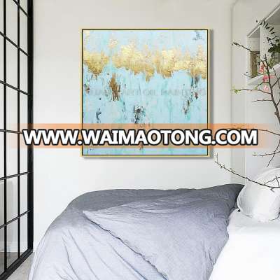 New Hand-painted High Quality Modern Golden and Light Blue Abstract Oil Painting on Canvas for Home Decor Beautiful Painting