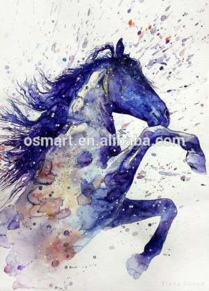 Abstract tall long hair dark purple horse are jumping paintings oil painting in canvas