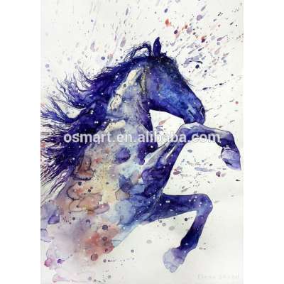 Abstract tall long hair dark purple horse are jumping paintings oil painting in canvas